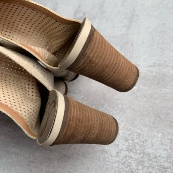 Sam Edelman Peep Toe Perforated Leather Heels Caged Ankle in Cream - Picture 6 of 6